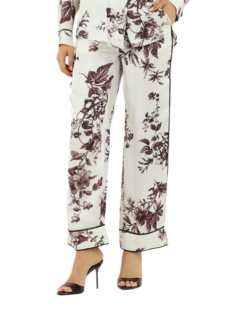 Pantaloni bianchi con stampa floreale marrone LIU JO | CA6254TS061/P9654